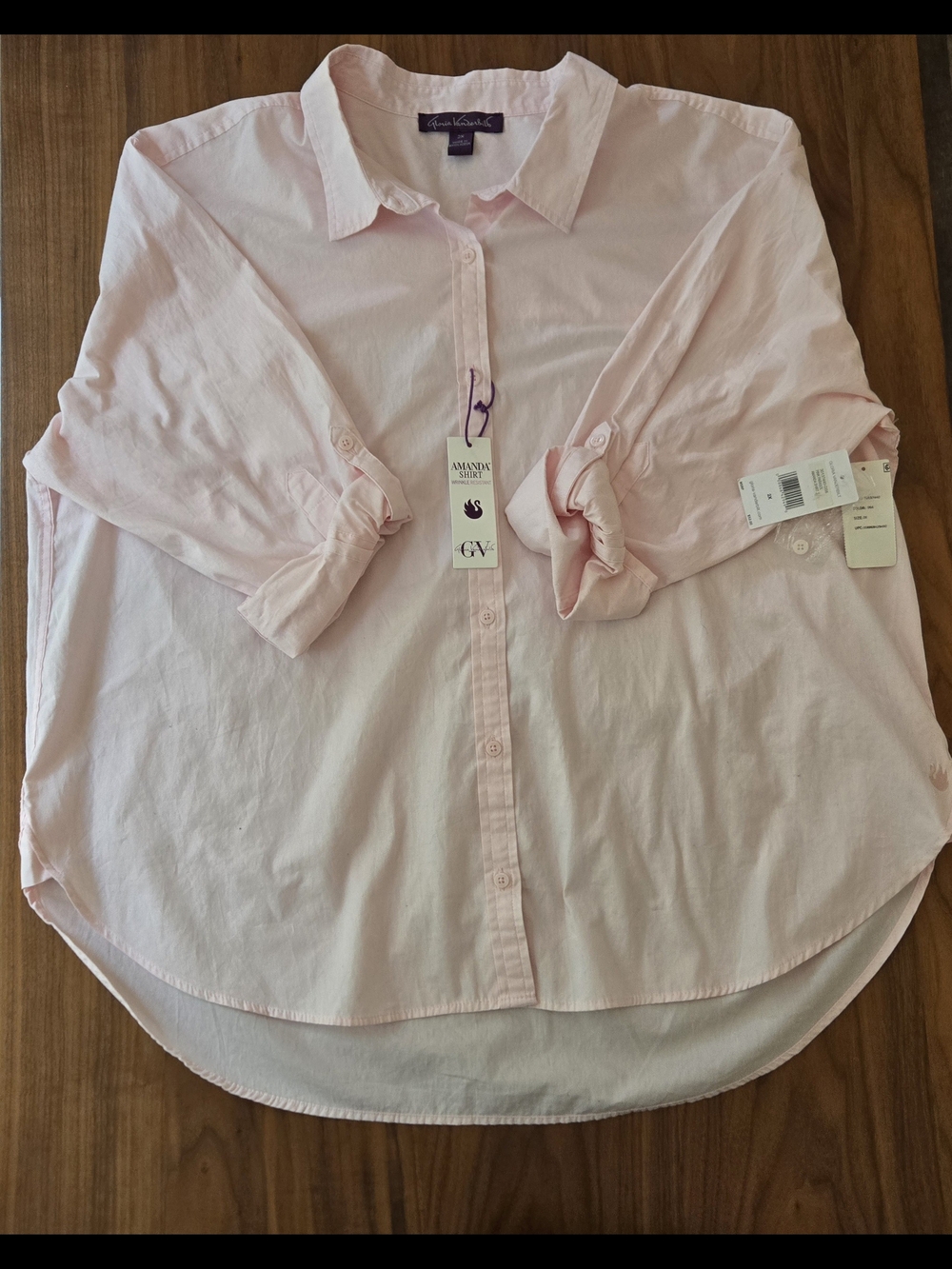 NWT Gloria Vanderbilt Pink Button Down Amanda Oversized Shirt Cotton 2x